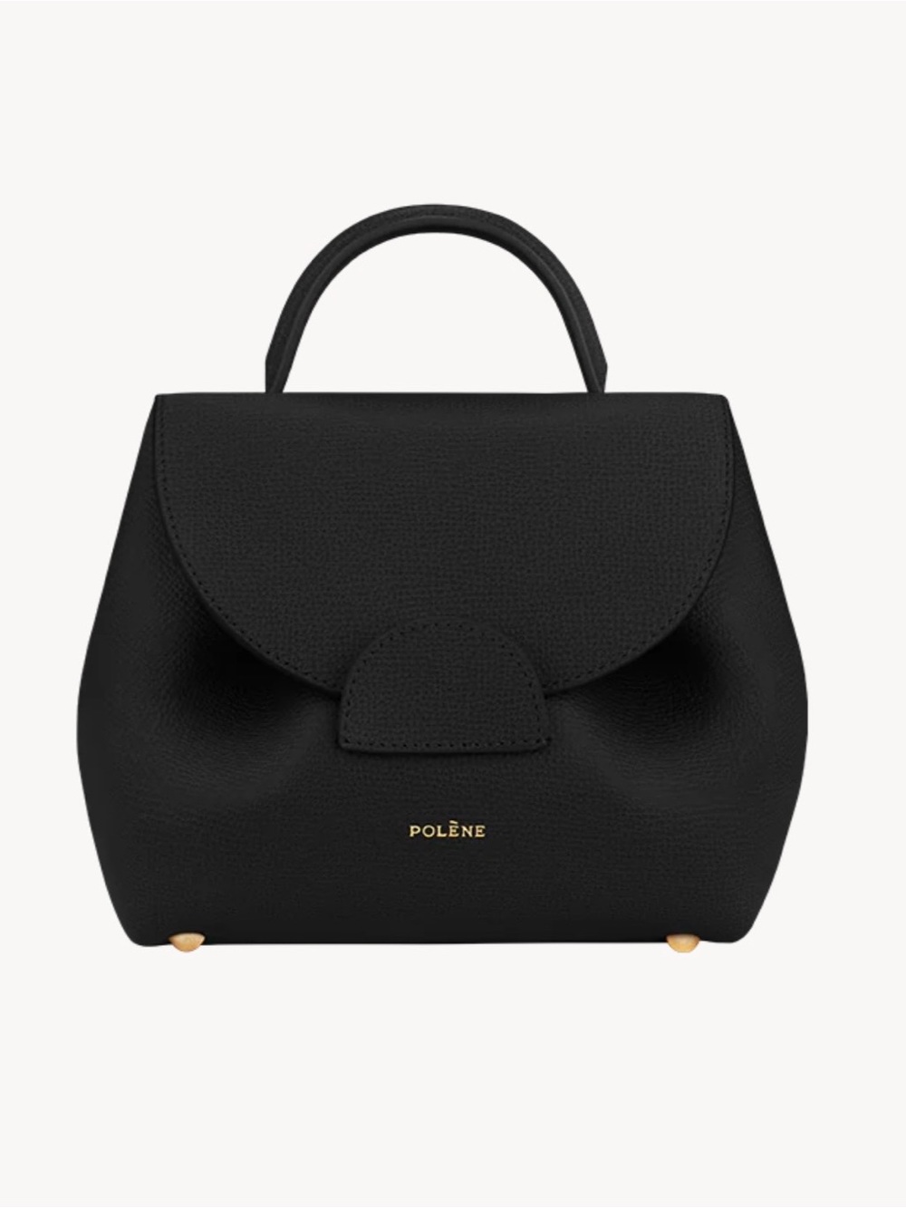 Polène Black Pebbled Leather Top-Handle Satchel with Gold Accents